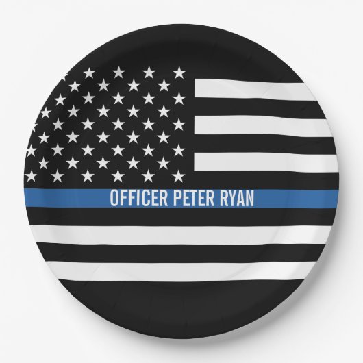 Police Thin Blue Line American Flag Name Pappteller (Vorderseite)
