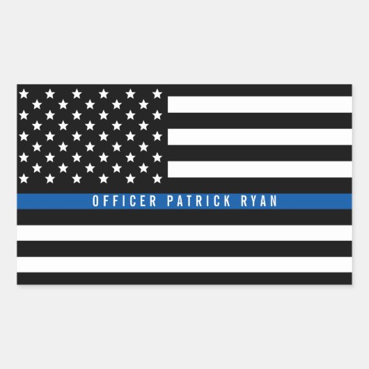 Police Thin Blue Line American Flag Name Rechteckiger Aufkleber (Vorderseite)