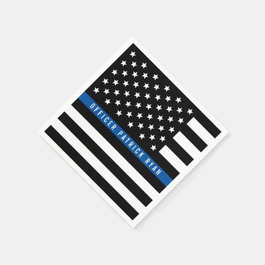 Police Thin Blue Line American Flag Name Serviette (Ecke)
