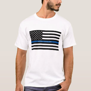 Police Thin Blue Line American Flag Name T-Shirt