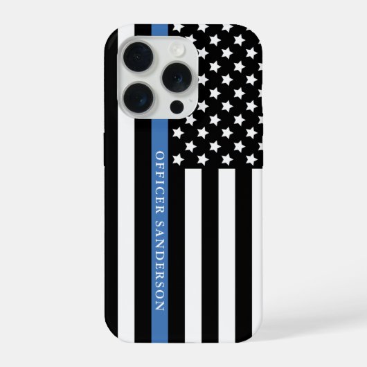 Police Thin Blue Line American Flag Officer Name iPhone Hülle (Rückseite)