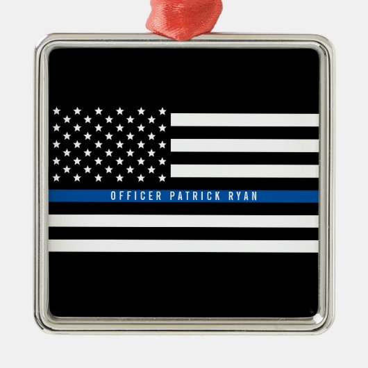 Police Thin Blue Line American Flag Silbernes Ornament (Vorne)