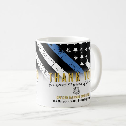 Police Thin Blue Line American Flag Vielen Dank Kaffeetasse (VorderseiteRechts)