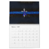 Police Thin Blue Line Cross und Ribbon Kalender (Feb 2027)