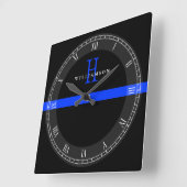 Police Thin Blue Line Custom Monogram Quadratische Wanduhr (Winkel)