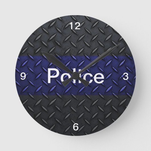 Police Thin Blue Line Diamond Plakatuhr Runde Wanduhr (Vorderseite)