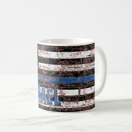 Police Thin Blue Line Distressed Flag Mit Monogram Kaffeetasse (VorderseiteRechts)