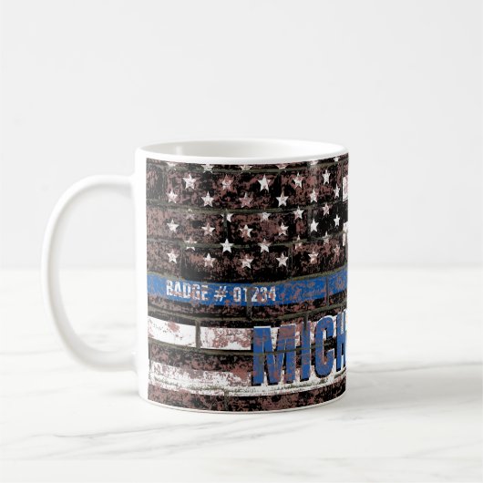 Police Thin Blue Line Distressed Flag Mit Monogram Kaffeetasse (Links)