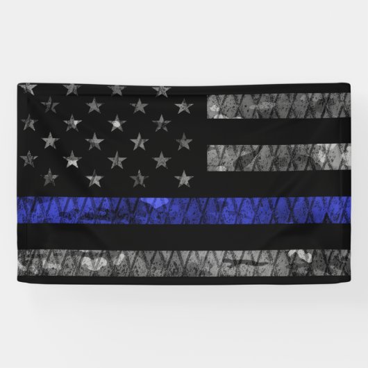 Police Thin Blue Line Flag Banner (Horizontal)