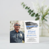 Police Thin Blue Line Flag Custom Foto Retirement Ankündigungspostkarte (Stehend Vorderseite)