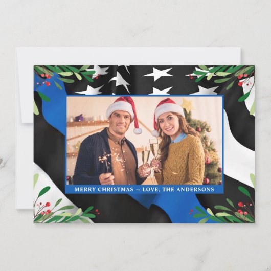 Police Thin Blue Line Flag Custom Foto Weihnachten (Vorderseite)