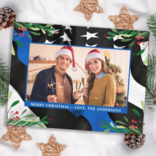 Police Thin Blue Line Flag Custom Foto Weihnachten