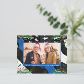 Police Thin Blue Line Flag Custom Foto Weihnachten (Stehend Vorderseite)