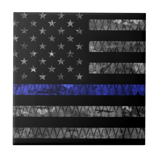 Police Thin Blue Line Flag Fliese (Vorderseite)
