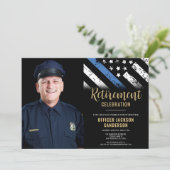Police Thin Blue Line Flag Foto Rentirement Einladung (Stehend Vorderseite)