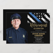 Police Thin Blue Line Flag Foto Rentirement Einladung (Vorne/Hinten)