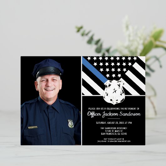 Police Thin Blue Line Flag Foto Rentirement Folieneinladung (Stehend vorne)