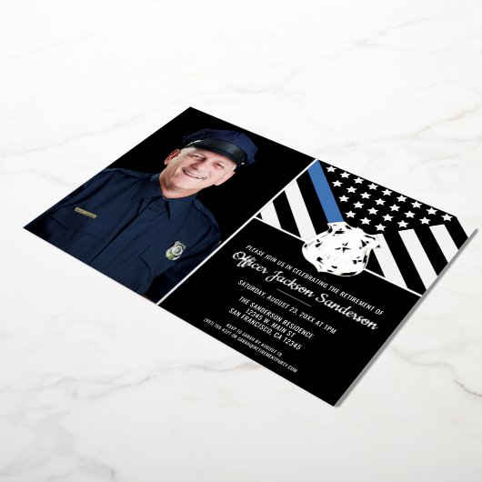 Police Thin Blue Line Flag Foto Retirement Party Folieneinladung (Gedreht)