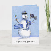 Police Thin Blue Line Flag Frohe Weihnachtsschneem Feiertagskarte (Vorderseite)