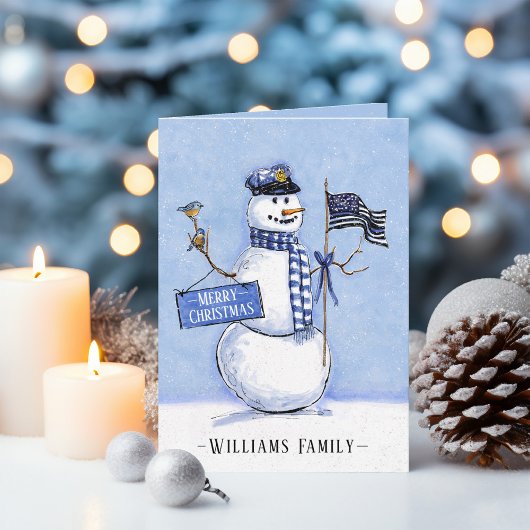 Police Thin Blue Line Flag Frohe Weihnachtsschneem Feiertagskarte