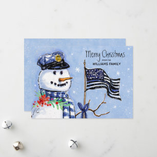 Police Thin Blue Line Flag Frohe Weihnachtsschneem Feiertagskarte