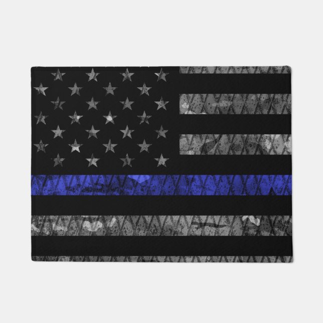 Police Thin Blue Line Flag Fußmatte (Vorderseite)