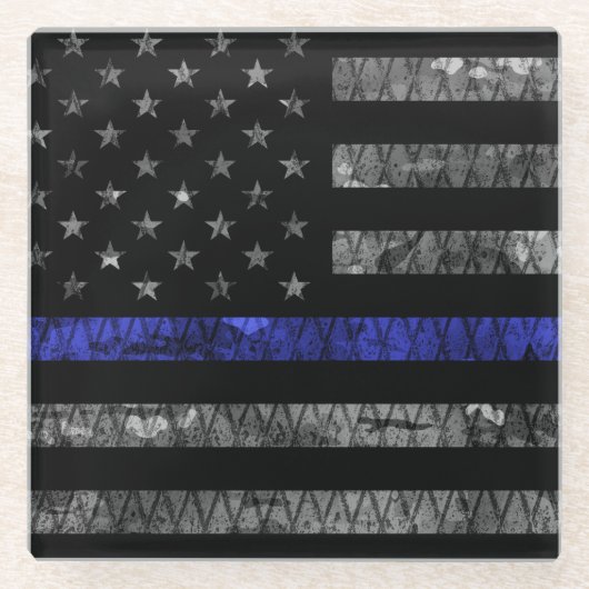 Police Thin Blue Line Flag Glasuntersetzer (Vorderseite)
