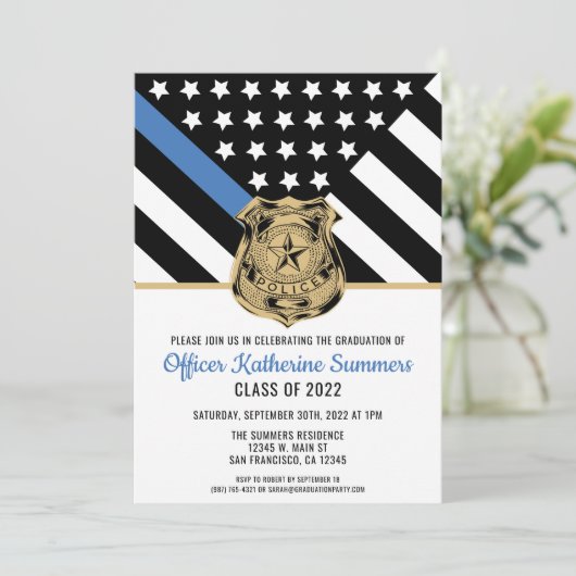 Police Thin Blue Line Flag Glückwunsch Abschluss Einladung (Stehend Vorderseite)
