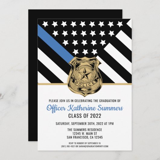 Police Thin Blue Line Flag Glückwunsch Abschluss Einladung (Vorne/Hinten)