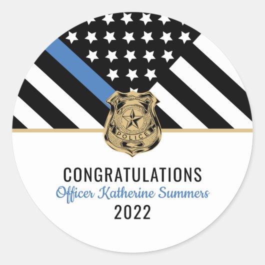 Police Thin Blue Line Flag Glückwunsch Abschluss Runder Aufkleber (Vorderseite)