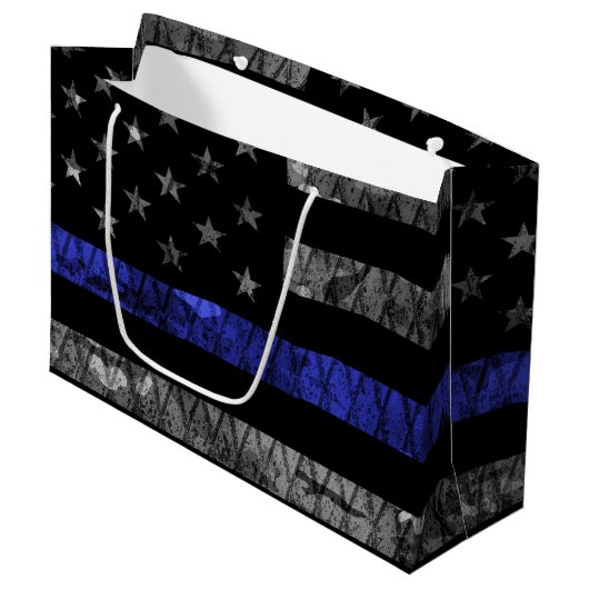 Police Thin Blue Line Flag Große Geschenktüte (Vorderseite Schrägansicht)