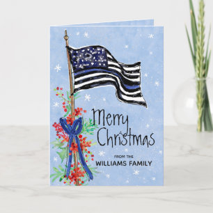 Police Thin Blue Line Flag Holly Frohe Weihnachten