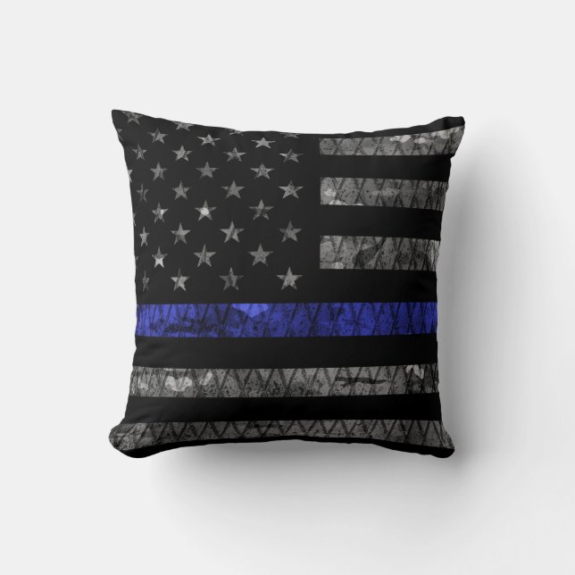 Police Thin Blue Line Flag Kissen (Vorderseite)