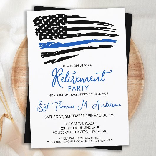 Police Thin Blue Line Flag Modernes Retirement Par Einladung