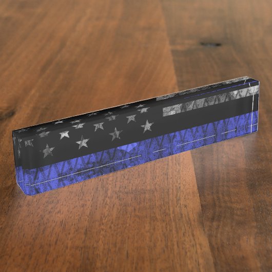 Police Thin Blue Line Flag Namensplakette (Seite)