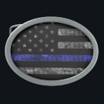 Police Thin Blue Line Flag Ovale Gürtelschnalle<br><div class="desc">Police Thin Blue Line Flag</div>