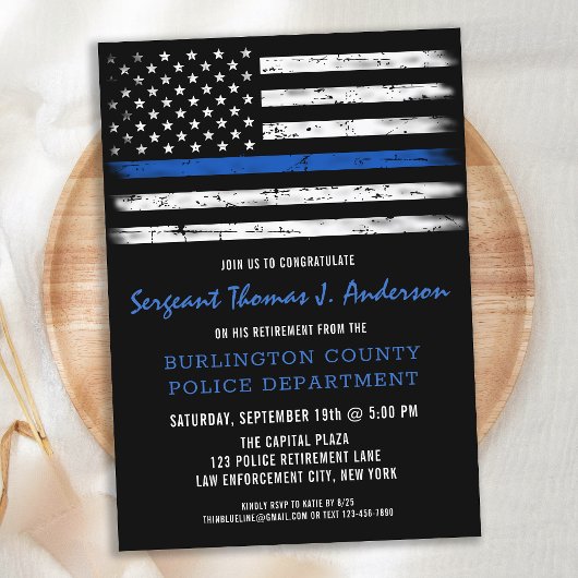 Police Thin Blue Line Flag Personalisierte Bevorra Einladung