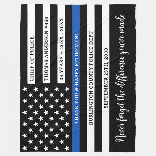 Police Thin Blue Line Flag Personalisierte Bevorra Fleecedecke (Vorderseite)
