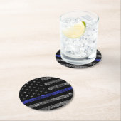 Police Thin Blue Line Flag Runder Pappuntersetzer (Vor Ort)