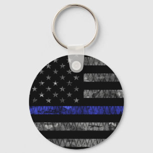 Police Thin Blue Line Flag Schlüsselanhänger