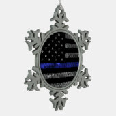 Police Thin Blue Line Flag Schneeflocken Zinn-Ornament (Links)