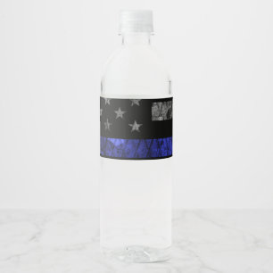 Police Thin Blue Line Flag Wasserflaschenetikett