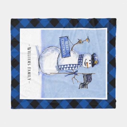 Police Thin Blue Line Flag Weihnachtsschneemann Ka Fleecedecke (Vorderseite (Horizontal))