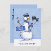Police Thin Blue Line Flagge Snowman Holiday Dankeskarte (Vorne/Hinten)