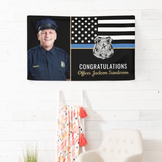 Police Thin Blue Line Foto Retirement Party Banner (Insitu)