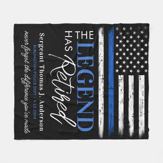Police Thin Blue Line Legend Ruhestand Fleecedecke (Vorderseite (Horizontal))