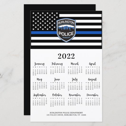 Police Thin Blue Line Logo 2022 Kalenderkarte (Vorne/Hinten)