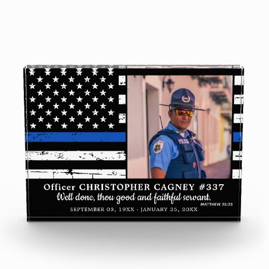 Police Thin Blue Line Memorial zur Strafverfolgung Fotoblock (Vorderseite)