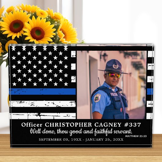 Police Thin Blue Line Memorial zur Strafverfolgung Fotoblock
