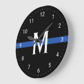 Police Thin Blue Line Mit Monogramm erste Große Wanduhr (Winkel)